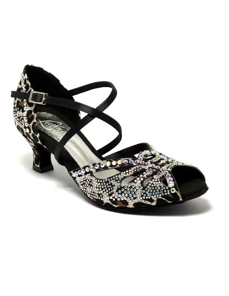 Scarpa da ballo donna latino americano caraibici salsa bachata ballo da sala tango raso leopardo bianco suola bufalo tacco 50