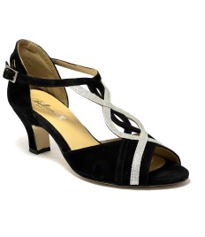 Scarpe da ballo donna latino americano balli caraibici ballo da sala tango camoscio nero glitter argento suola cuoio tacco 50