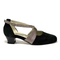 Scarpe da ballo donna ballo da sala liscio latino tango nabuk polvere nero glitter arcobaleno suola cuoio pomiciato tacco 30