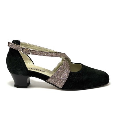 Scarpe da ballo donna ballo da sala liscio latino tango nabuk polvere nero glitter arcobaleno suola cuoio pomiciato tacco 30