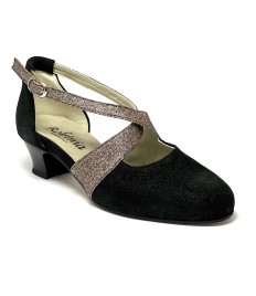 Scarpe da ballo donna ballo da sala liscio latino tango nabuk polvere nero glitter arcobaleno suola cuoio pomiciato tacco 30