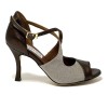 Scarpe da ballo donna tango argentino latino americano ballo da sala pelle bronzo tessuto abbinato suola cuoio tacco 90