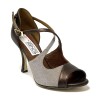 Scarpe da ballo donna tango argentino latino americano ballo da sala pelle bronzo tessuto abbinato suola cuoio tacco 90