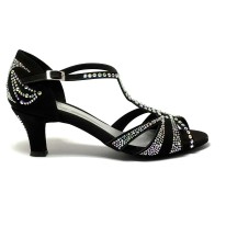 Scarpe da ballo donna latino americano caraibici ballo da sala tango camoscio nero strass boreali suola bufalo tacco 60