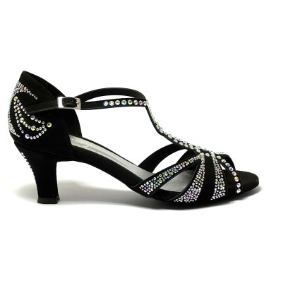 Scarpe da ballo donna latino americano caraibici ballo da sala tango camoscio nero strass boreali suola bufalo tacco 60