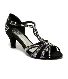 Scarpe da ballo donna latino americano caraibici ballo da sala tango camoscio nero strass boreali suola bufalo tacco 60