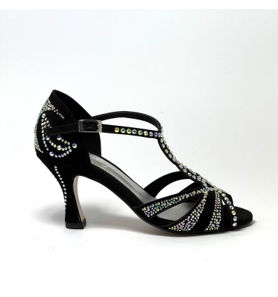 Scarpe da ballo donna latino americano caraibici salsa bachata ballo da sala tango camoscio nero strass suola cuoio tacco 80