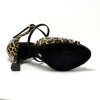 Scarpe da ballo donna latino americano caraibici ballo da sala tango tessuto leopardo beige suola bufalo tacco 80 rocchetto
