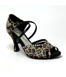 Scarpe da ballo donna latino americano caraibici ballo da sala tango tessuto leopardo beige suola bufalo tacco 80 rocchetto