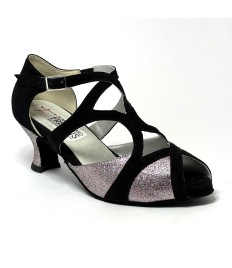 Scarpe da ballo donna latino americano caraibici ballo da sala tango camoscio nero glitter arcobaleno suola bufalo tacco 50