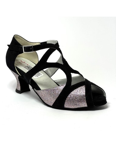 Scarpe da ballo donna latino americano caraibici ballo da sala tango camoscio nero glitter arcobaleno suola bufalo tacco 50