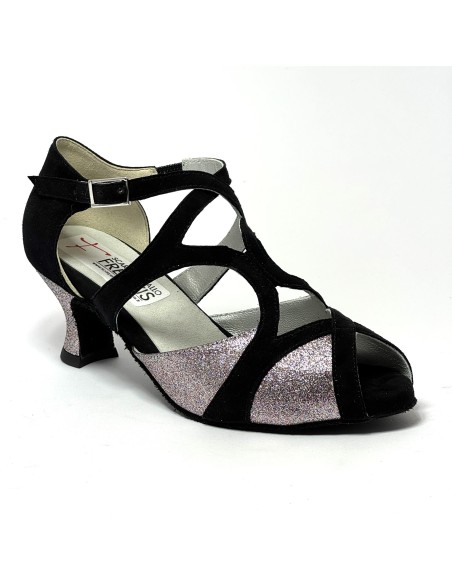 Scarpe da ballo donna latino americano caraibici ballo da sala tango camoscio nero glitter arcobaleno suola bufalo tacco 50