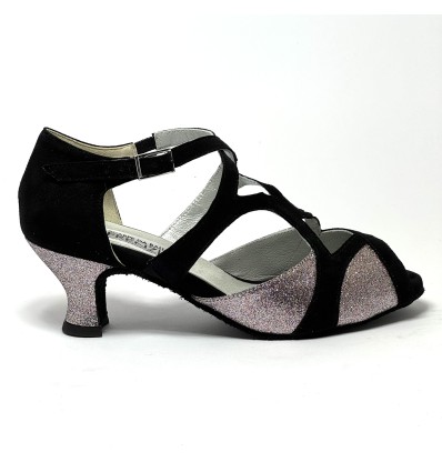 Scarpe da ballo donna latino americano caraibici ballo da sala tango camoscio nero glitter arcobaleno suola bufalo tacco 50