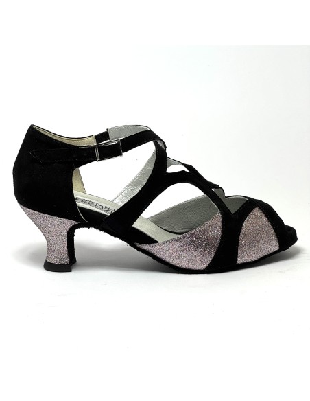 Scarpe da ballo donna latino americano caraibici ballo da sala tango camoscio nero glitter arcobaleno suola bufalo tacco 50
