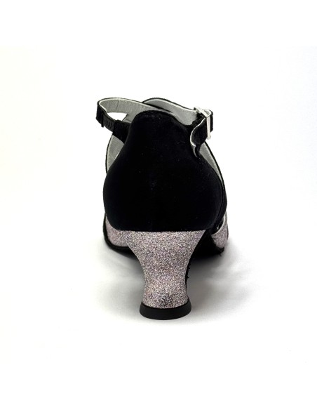 Scarpe da ballo donna latino americano caraibici ballo da sala tango camoscio nero glitter arcobaleno suola bufalo tacco 50
