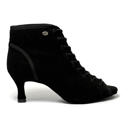 Stivaletto allacciato da ballo donna latino americano caraibici ballo da sala camoscio nero suola bufalo tacco 60 rocchetto