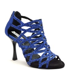 Scarpe da ballo donna latino salsa bachata kizomba tango articolo PD803 glitter raso blu suola bufalo tacco 90