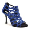Scarpe da ballo donna latino salsa bachata kizomba tango glitter raso blu suola bufalo tacco 90