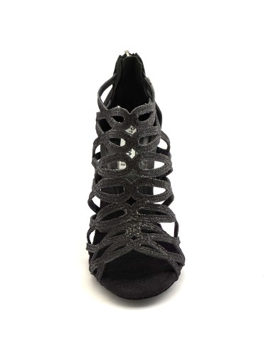 Scarpe da ballo donna salsa bachata kizomba tango articolo PD803 glitter raso nero suola bufalo tacco 90