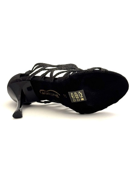 Scarpe da ballo donna salsa bachata kizomba tango articolo PD803 glitter raso nero suola bufalo tacco 90