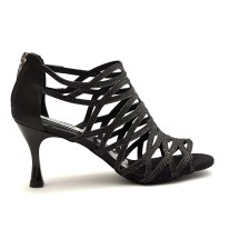 Scarpe da ballo donna salsa bachata kizomba tango articolo PD803 glitter raso nero suola bufalo tacco 70
