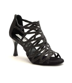 Scarpe da ballo donna salsa bachata kizomba tango articolo PD803 glitter raso nero suola bufalo tacco 70
