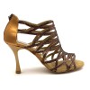 Scarpe da ballo donna salsa bachata kizomba tango articolo PD803 glitter raso bronzo suola bufalo tacco 90