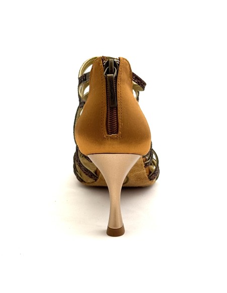 Scarpe da ballo donna salsa bachata kizimba tango articolo PD803 glitter raso bronzo suola bufalo tacco 70