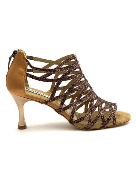 Scarpe da ballo donna salsa bachata kizimba tango articolo PD803 glitter raso bronzo suola bufalo tacco 70
