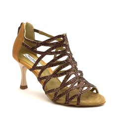 Scarpe da ballo donna salsa bachata kizimba tango articolo PD803 glitter raso bronzo suola bufalo tacco 70
