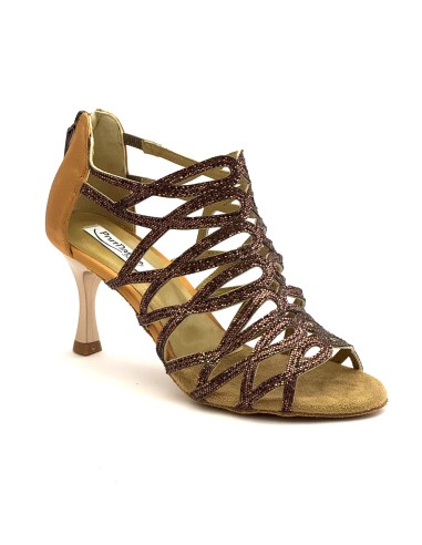 Scarpe da ballo donna salsa bachata kizimba tango articolo PD803 glitter raso bronzo suola bufalo tacco 70