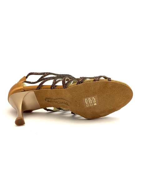 Scarpe da ballo donna salsa bachata kizimba tango articolo PD803 glitter raso bronzo suola bufalo tacco 70