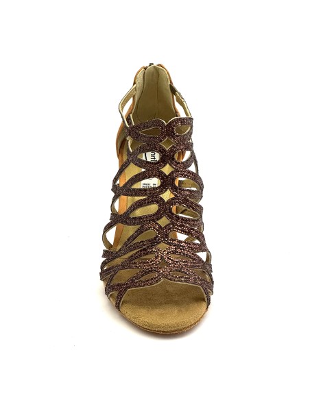 Scarpe da ballo donna salsa bachata kizimba tango articolo PD803 glitter raso bronzo suola bufalo tacco 70