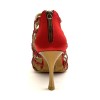 Scarpe da ballo donna salsa bachata kizomba tango articolo PD803 glitter raso rosso suola bufalo tacco 90