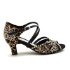 Scarpe da ballo donna latino salsa bachata ballo da sala articolo L19 raso leopardo beige strass boreali suola bufalo tacco 60