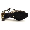 Scarpe da ballo donna latino salsa bachata ballo da sala articolo L19 raso leopardo beige strass boreali suola bufalo tacco 60