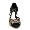 Scarpe da ballo donna latino salsa bachata ballo da sala articolo L19 raso leopardo beige strass boreali suola bufalo tacco 60