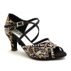 Scarpe da ballo donna latino salsa bachata ballo da sala articolo L19 raso leopardo beige strass boreali suola bufalo tacco 60