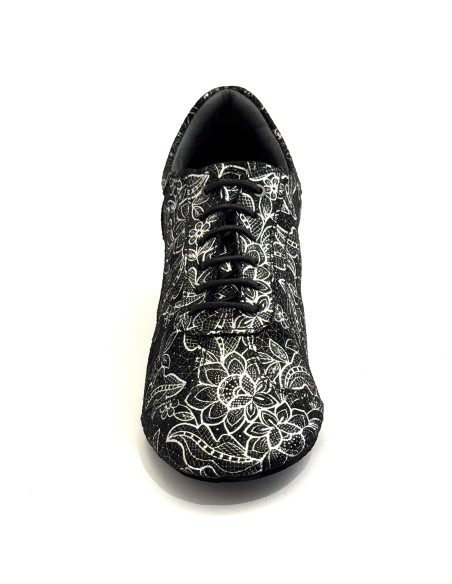 Scarpe da ballo donna allacciate ballo da sala latino tango articolo PD706 nabuk nero argento suola bufalo tacco 40