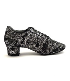 Scarpe da ballo donna allacciate ballo da sala latino tango articolo PD706 nabuk nero argento suola bufalo tacco 40