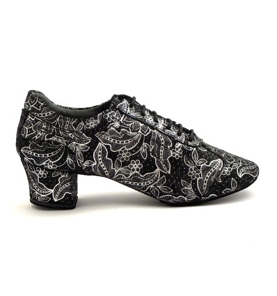 Scarpe da ballo donna allacciate ballo da sala latino tango articolo PD706 nabuk nero argento suola bufalo tacco 40