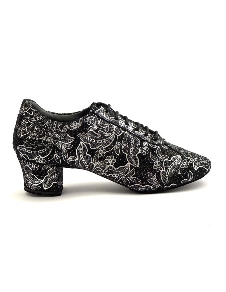 Scarpe da ballo donna allacciate ballo da sala latino tango articolo PD706 nabuk nero argento suola bufalo tacco 40