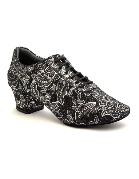 Scarpe da ballo donna allacciate ballo da sala latino tango articolo PD706 nabuk nero argento suola bufalo tacco 40
