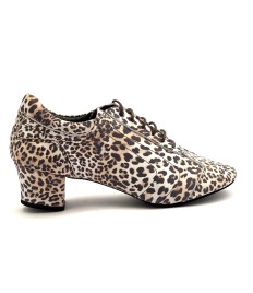 Scarpe da ballo donna allacciate articolo PD LEOPARD pelle leopardata suola bufalo tacco 40