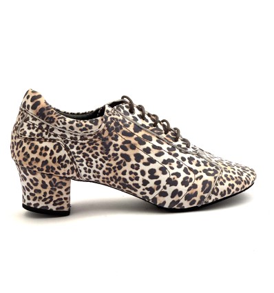 Scarpe da ballo donna allacciate articolo PD LEOPARD pelle leopardata suola bufalo tacco 40