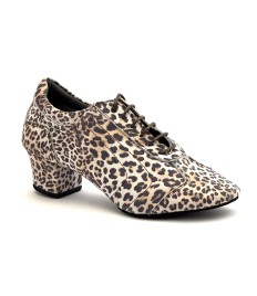 Scarpe da ballo donna allacciate articolo PD LEOPARD pelle leopardata suola bufalo tacco 40