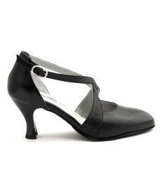 Scarpe da ballo donna ballo da sala liscio latino tango articolo 100 pelle nera glitter nero suola bufalo tacco 70