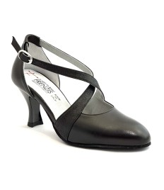 Scarpe da ballo donna ballo da sala liscio latino tango articolo 100 pelle nera glitter nero suola bufalo tacco 70