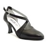 Scarpe da ballo donna ballo da sala liscio latino tango articolo 100 pelle nera glitter nero suola bufalo tacco 70