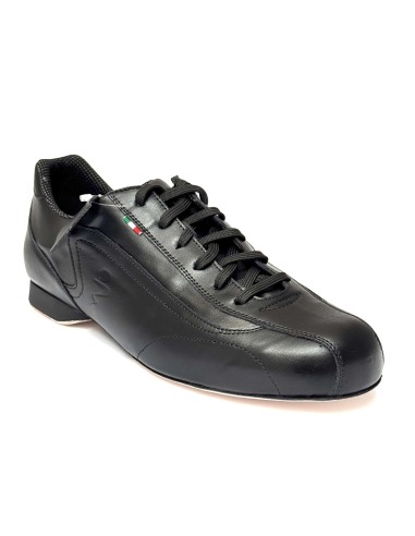 Sneakers da ballo per uomo latino americano tango argentino ballo da sala liscio pelle nera suola cuoio pomiciato  tacco 20